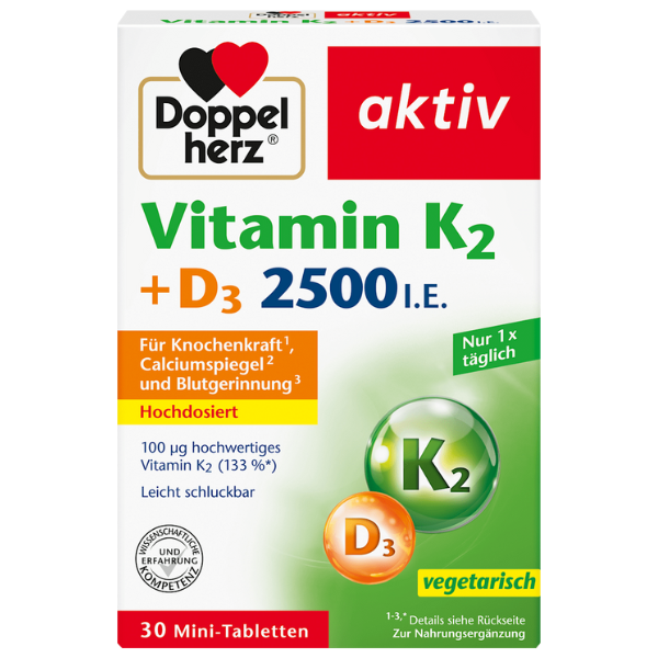Vitamine K2 + D3 2500 UI, comprimés, 30 pièces, 13,1 g